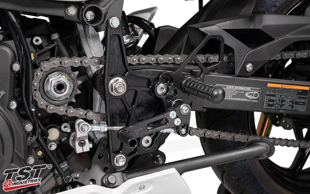 Gain improved lean angle for improved cornering speed and performance with higher rearset.