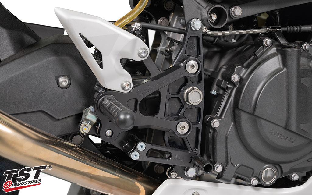 Get your Kawasaki Ninja 400 race ready with TST WORX Rearset Brackets.