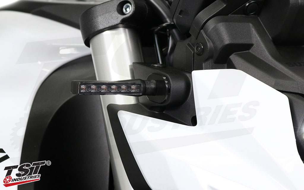 Gain a sleek and modern aesthetic on your GSX-8S with your choice of upgraded front turn signals.