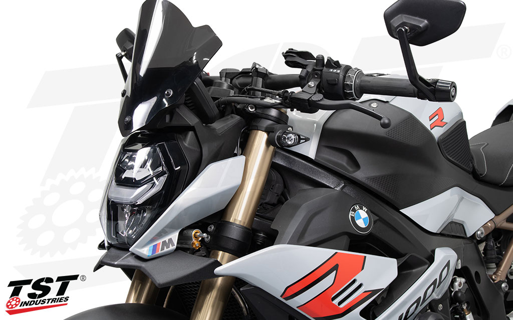 TST Industries MECH-EVO front turn signals on the 2021+ BMW S1000R.