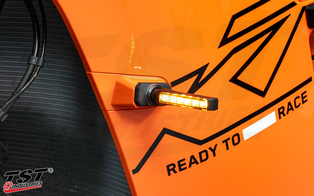 Mount aftermarket turn signals on your KTM 990 RC R with the TST Front Pod Turn Signal Mount adapter.