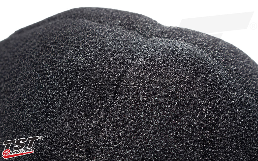 Open-cell foam construction comes pre-oiled for quick replacement.