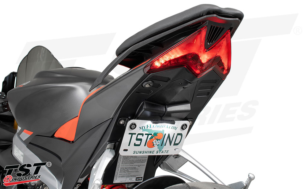 Toss the factory fender and upgrade your Aprilia with a low mount tail tidy kit from TST Industries.