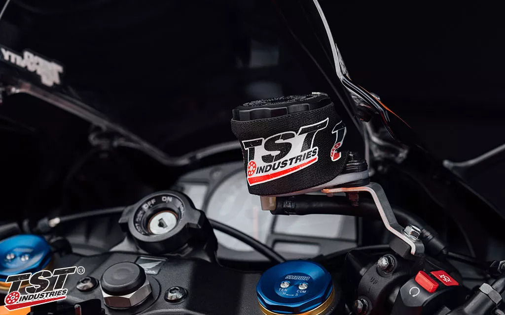 Protect your brake fluid from UV rays while also helping to prevent potential paint damaging drips with the TST Front Brake Reservoir Sock
