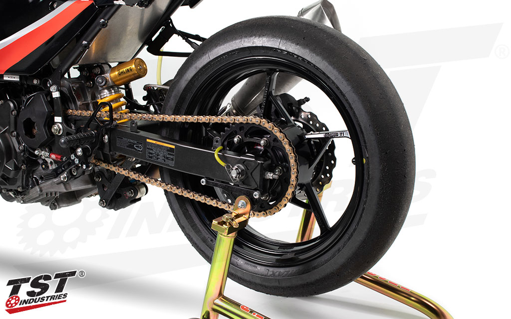 TST WORX 520 Lightweight Aluminium Rear Sprocket is utilized on our TST WORX Ninja 400 Race Bike.