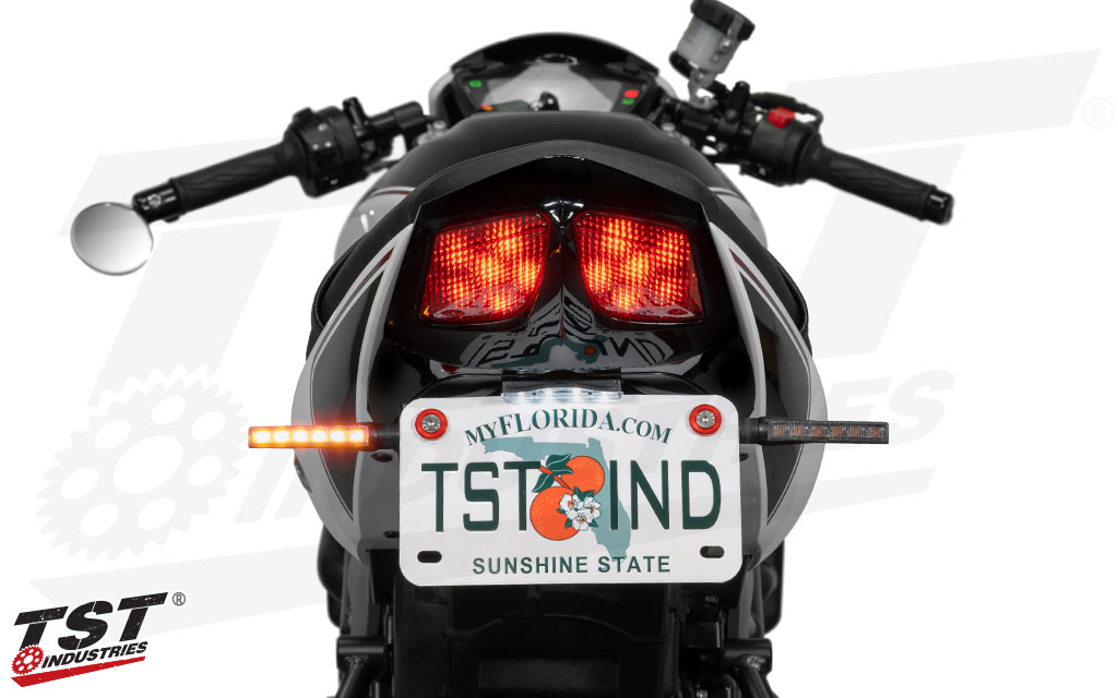 SHOWN WITH EXTRA COMPONENTS SOLD SEPARATELY - Mount TST Turn Signals for a modern look on your SV650 / X.