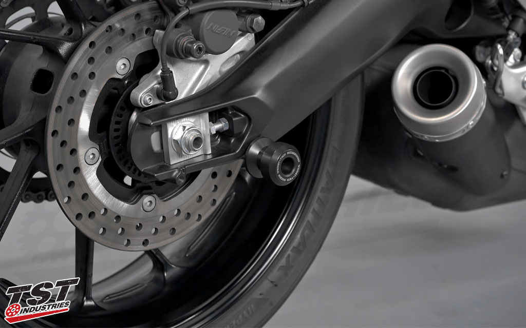 Womet-Tech Swingarm Spools Sliders on the 2016-2021 Yamaha XSR900.