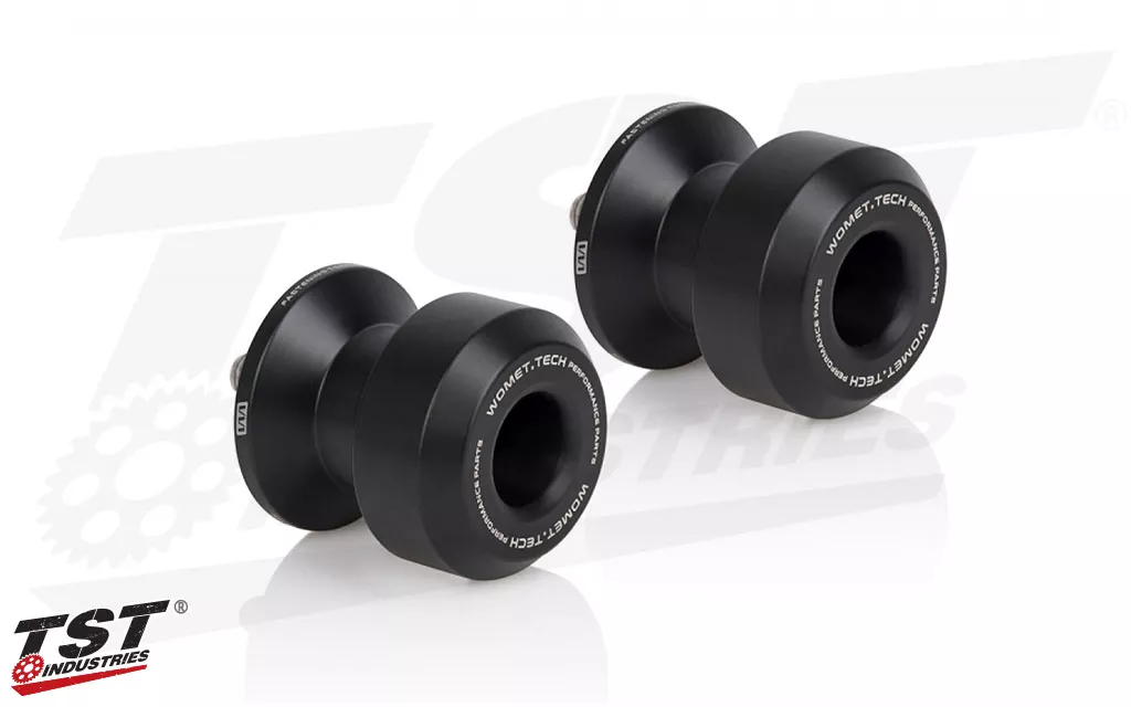 Womet-Tech Swingarm Sliders are oversized delrin spools that aid in impact absorption and sliding.