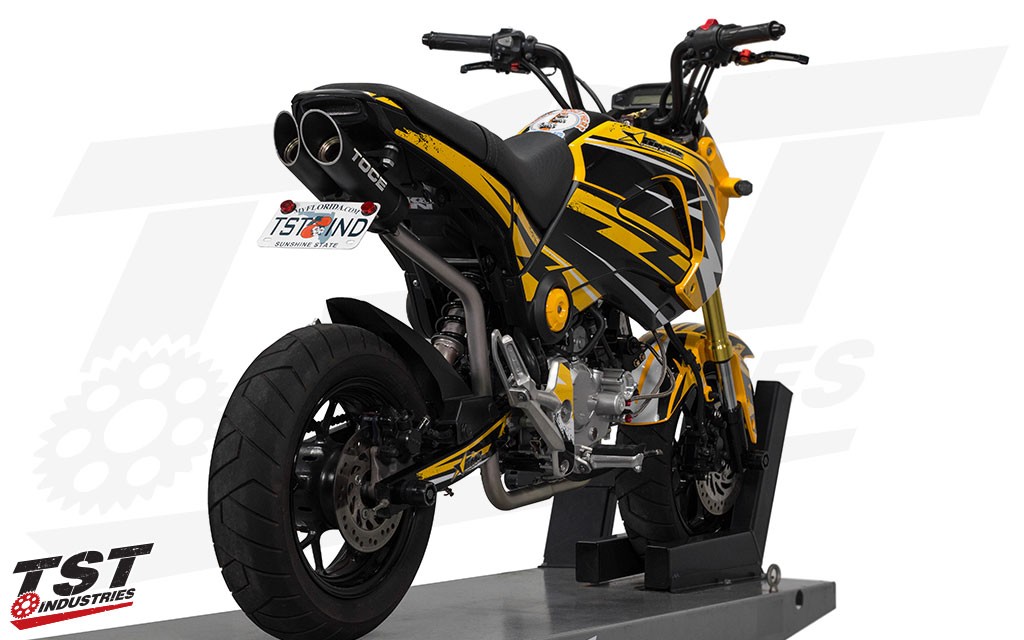 Upgrade your 2013-2020 Honda Grom with improved sound and styling with the Toce T-Slash Exhaust.
