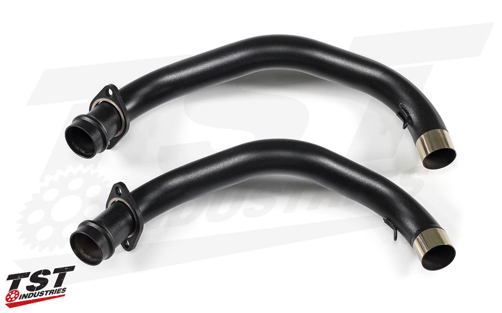 Headers feature a high temp black powder coat finish.