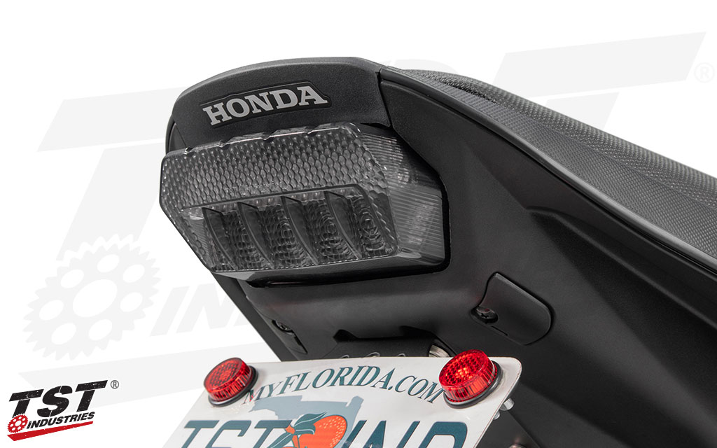 Smoked TST Programmable and Sequential LED Integrated Tail Light on the 2014+ Honda CB650F.