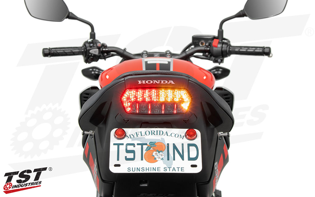 Built-in LED turn signals provide a sleek all-in-one unit.