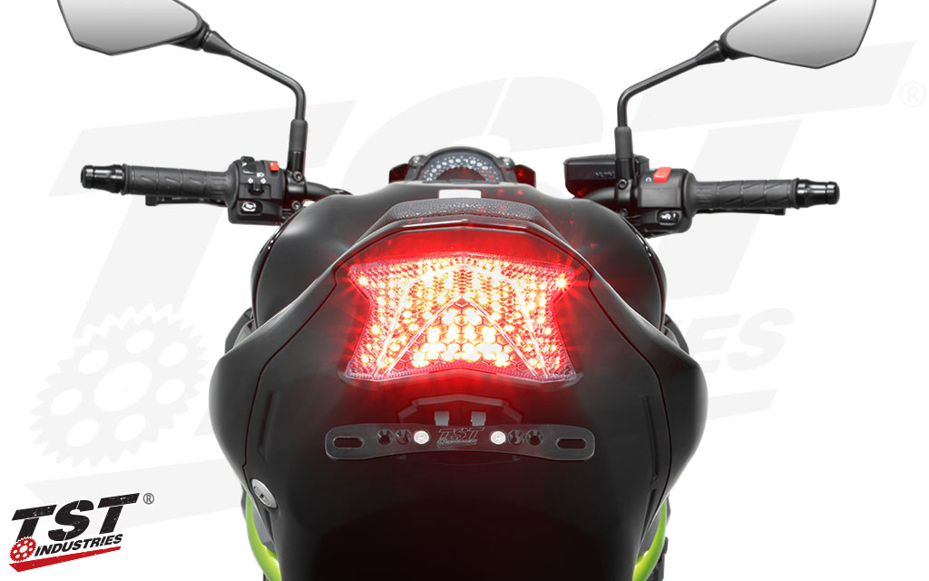 Initiating the brakes kicks up the intensity and activates the lower section of the tail light.