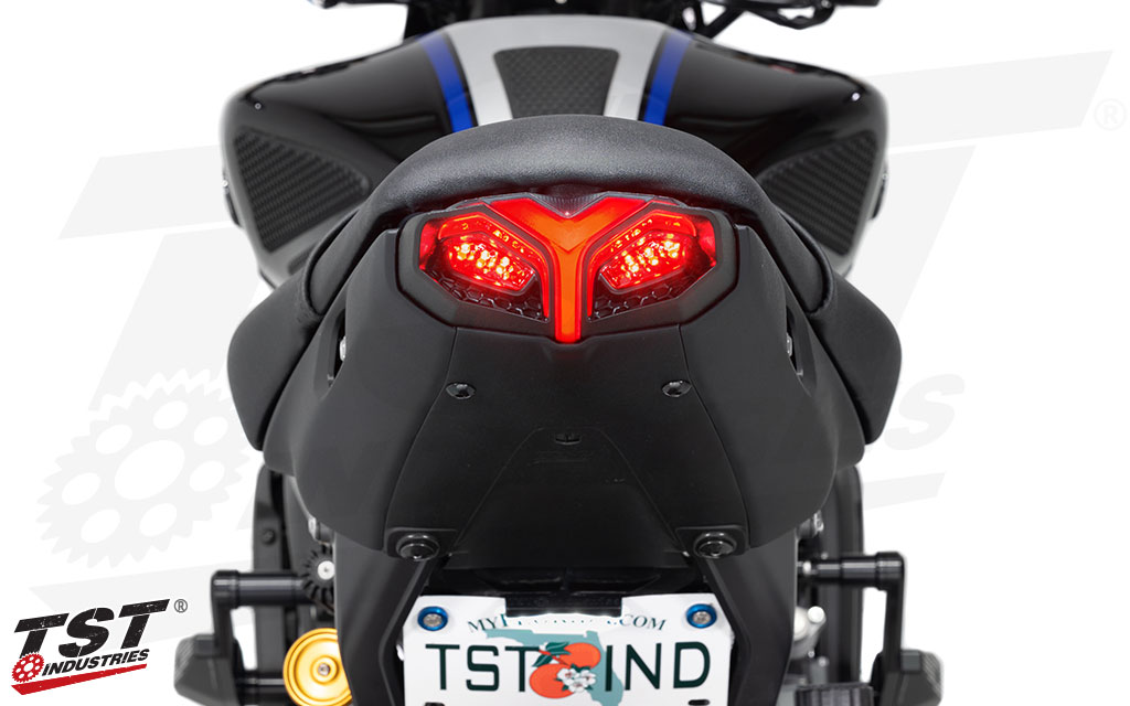 High powered LEDs ensure ample light output on the 2021-2023 Yamaha MT-09 Integrated Tail Light.