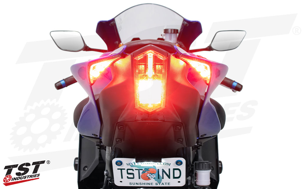 High powered LEDs fire at 100% during brake light activation to alert those around you.