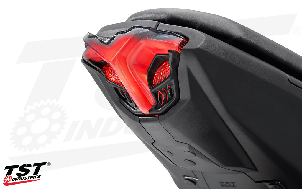 The aggressive styling only gets meaner when your MT-07 is powered on.