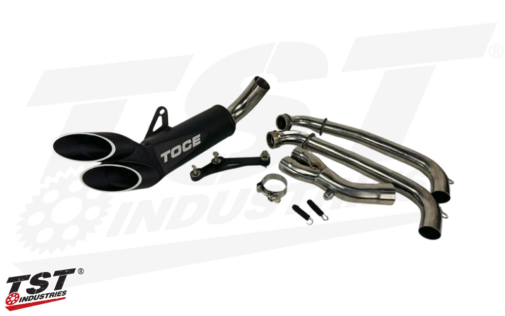 Toce Razor Tip Full System Exhaust for Suzuki GSX-8S 2023+ / GSX-8R 2024+ - polished finish shown.