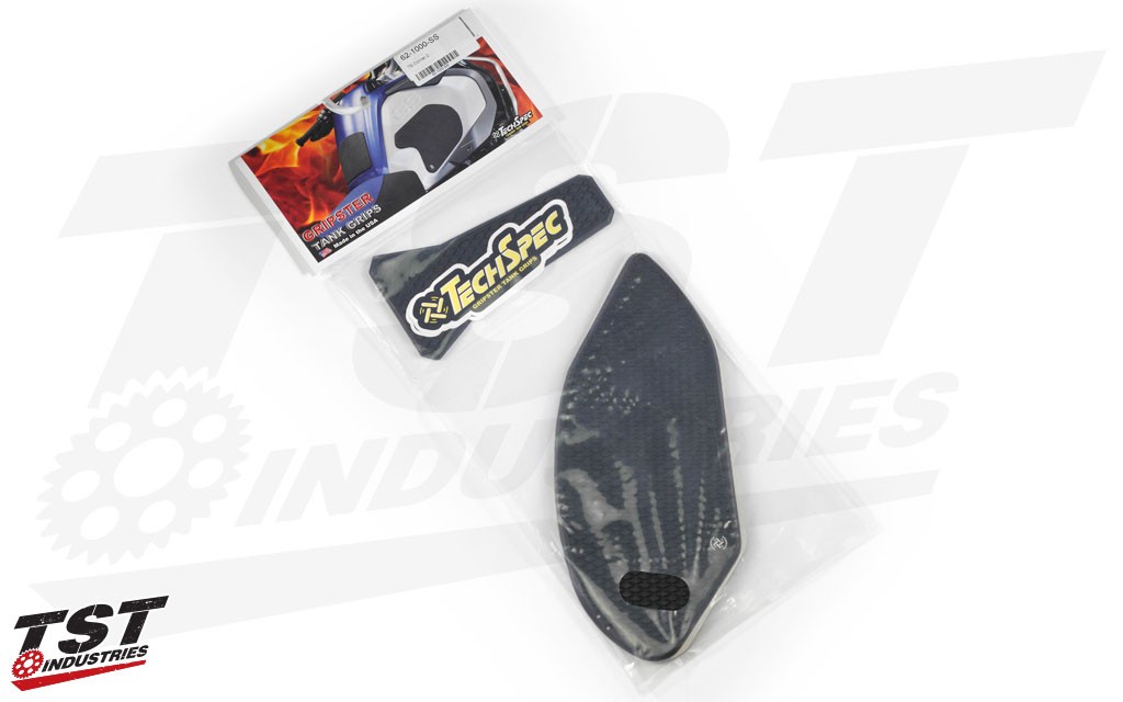TechSpec Gripster Tank Grips for the BMW S1000RR (Snake Skin Kit Shown). X-Line does not include the center tank pad.