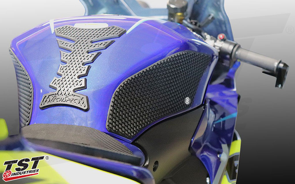 Upgrade your Yamaha R9 with TechSpec Gripster Snake skin Tank Grips.