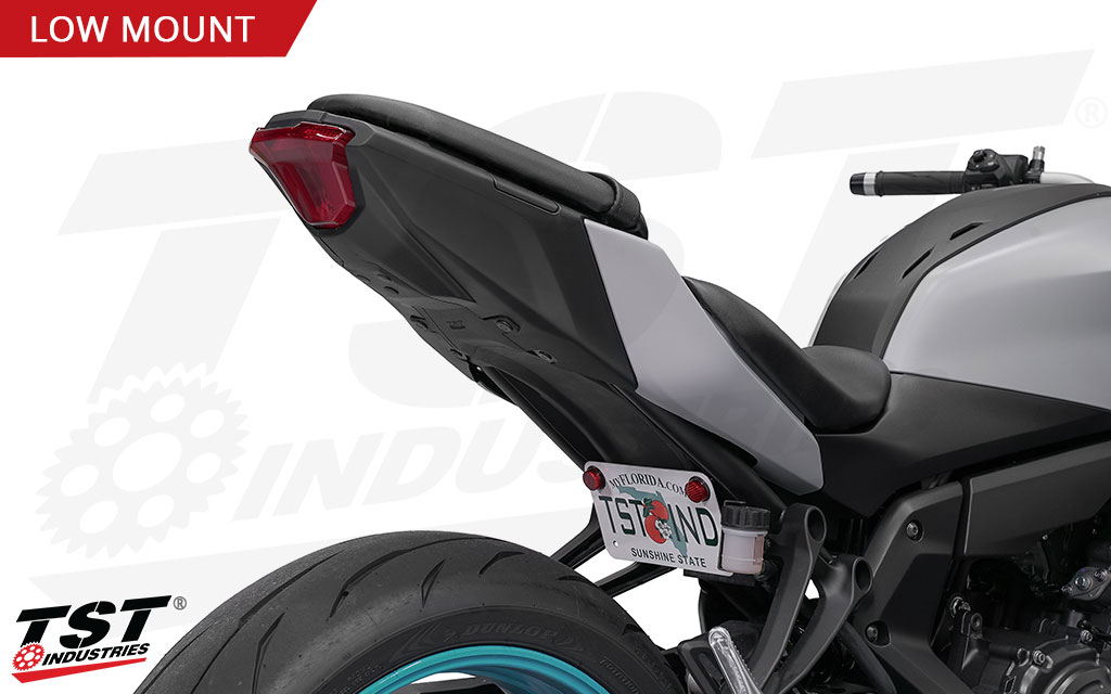 Mount your license plate in a low and tucked position for an aggressive appearnce.