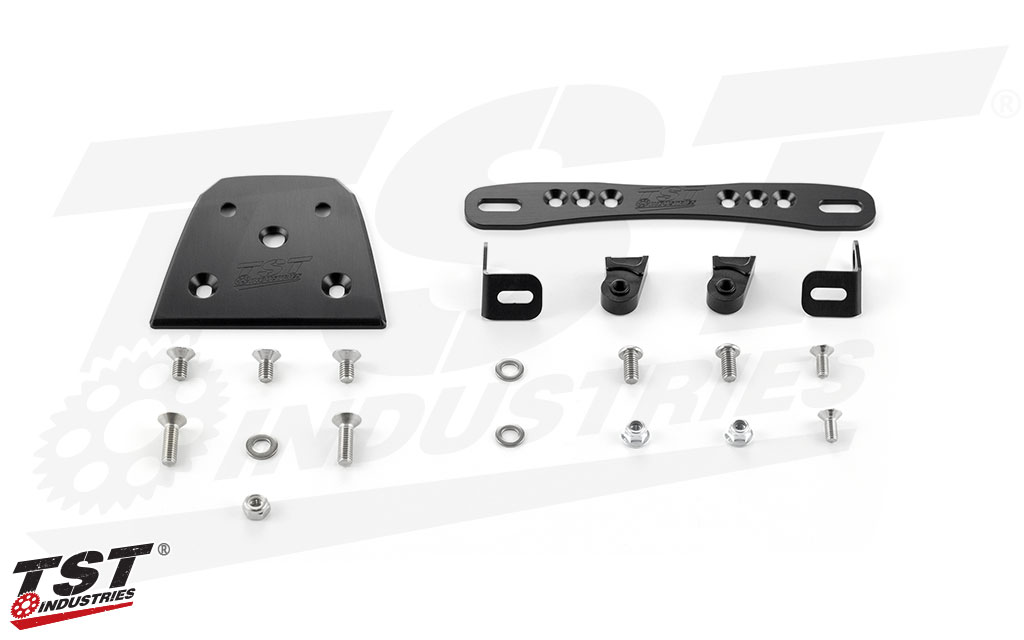CNC Machined Aluminum Adjustable Elite-1 Fender Eliminator features a durable black anodized finish.