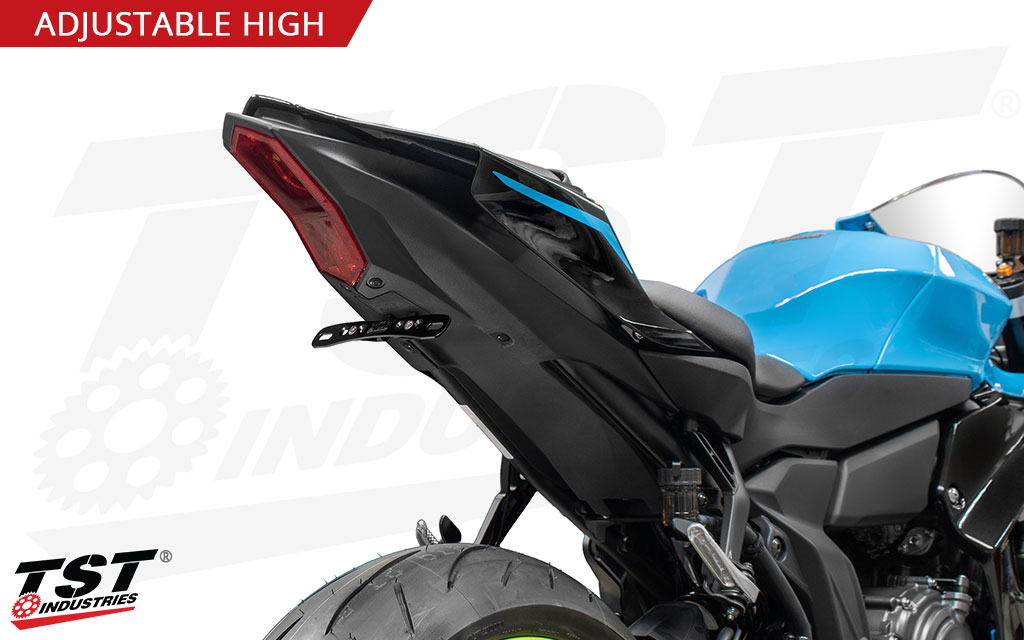 TST Industries adjustable tail tidy kit installed on the 2026+ Yamaha R7.