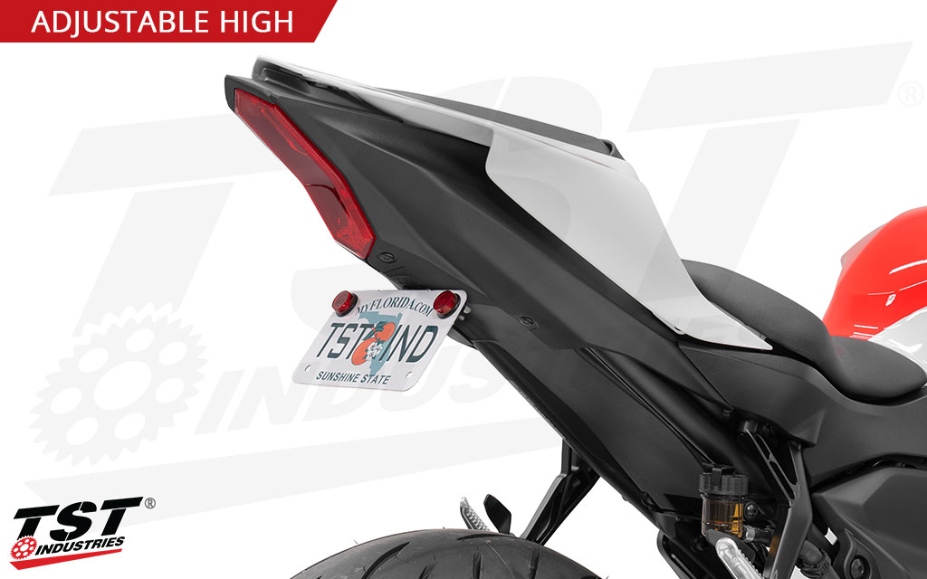 TST Industries adjustable tail tidy kit installed on the 2026+ Yamaha R7.