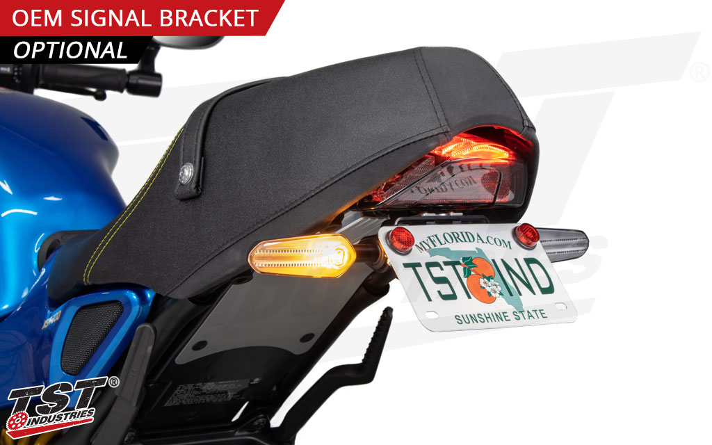 Optional OEM Rear Turn Signal Remounting Bracket works with the Adjustable High Mount & Standard High Mount ONLY.