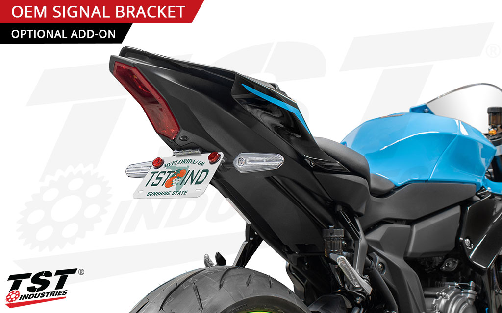 Optional OEM Rear Signal Mount shown with the TST Low-Profile License Plate Light.