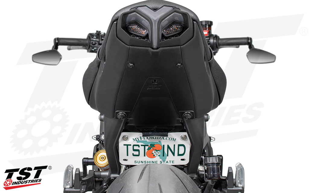 Ditch the stock look and mount your license plate in a low position tucked under the seat.