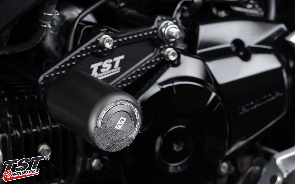 These frame sliders helped protect our team members Honda Grom when he went down.