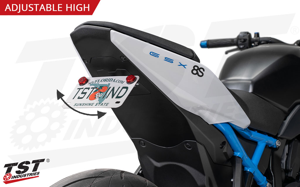 Adjustable license plate angle enables further customization of your Suzuki GSX-8S / GSX-8R.