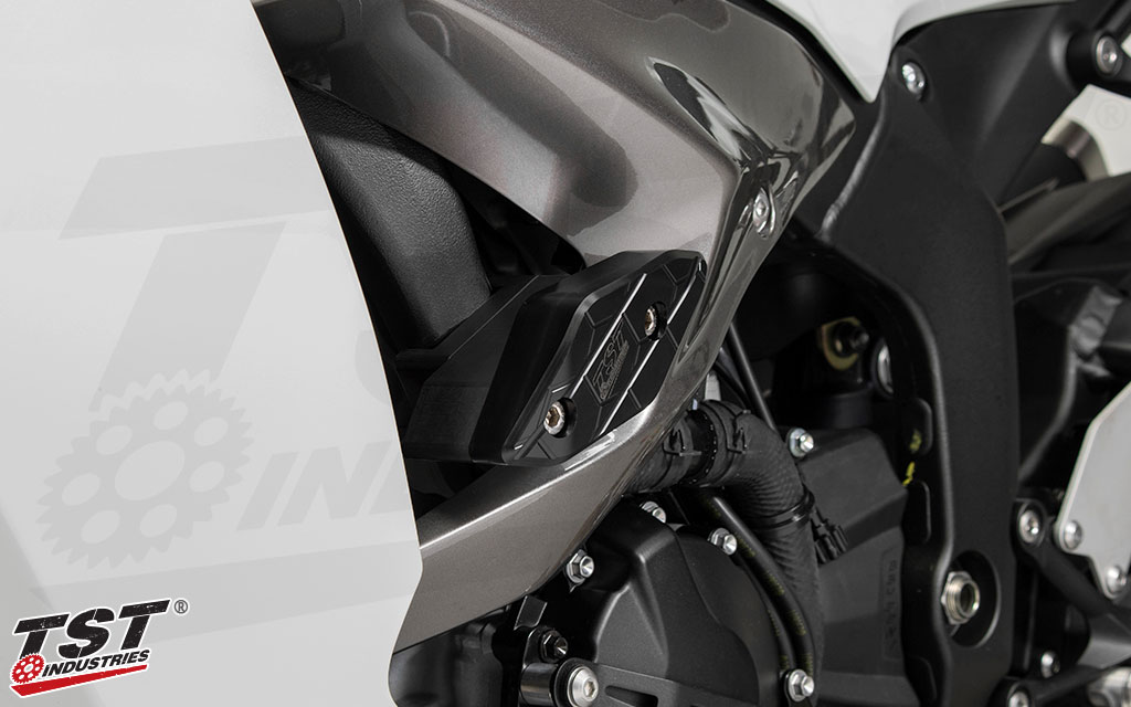 Protect your 2024+ Kawasaki ZX-6R with TST Industries Frame Sliders.