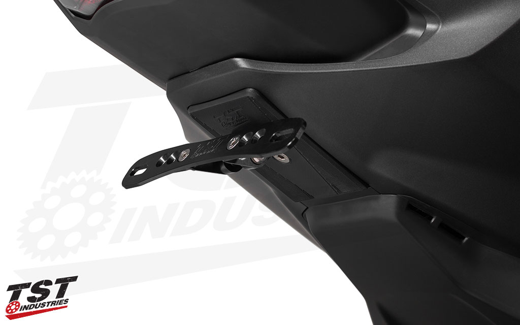 Fill the gap left behind by the stock fender with the included TST Undertail Closeout. (Adjustable plate bracket shown)