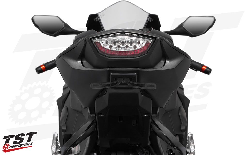 Close the gap left behind on your 2017+ Honda CBR1000RR with the included TST Undertail Closeout. (Standard plate bracket shown)