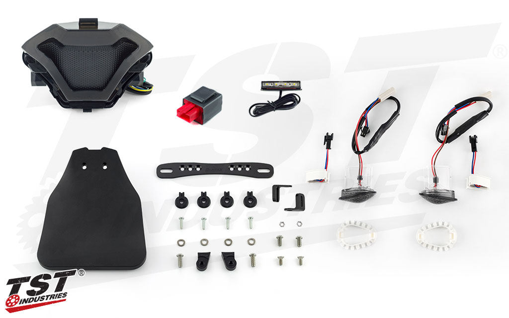Hyperpack Bundle for Yamaha YZF-R3 2015-2024 (Options shown: smoked lens tail light, smoked lens signals, adjustable bracket)