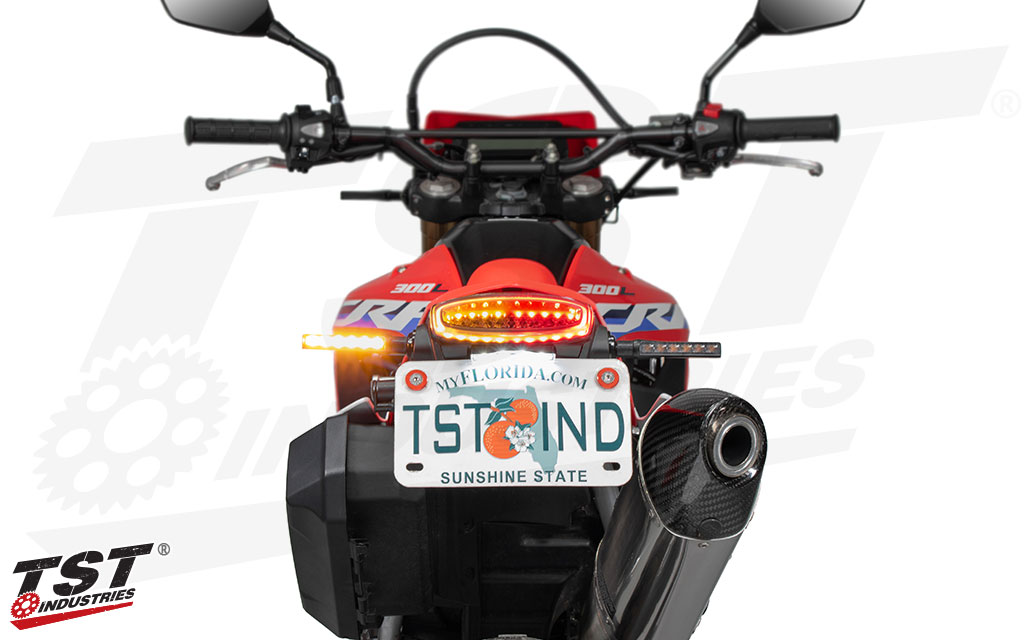 Comes pre-wired to accept external turn signals that use male bullet connectors, like our BL6 LED signals