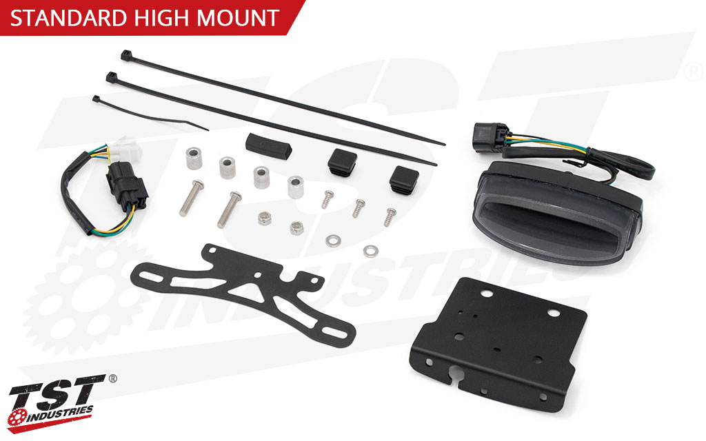 What's included - Smoked Tail Light and Standard (Fixed Position) License Plate Bracket Shown.