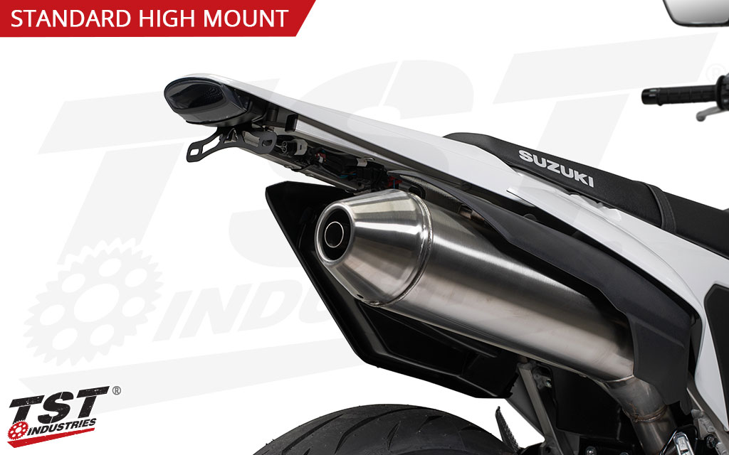 Laser cut stainless steel bracket mounts in a standard, fixed position.