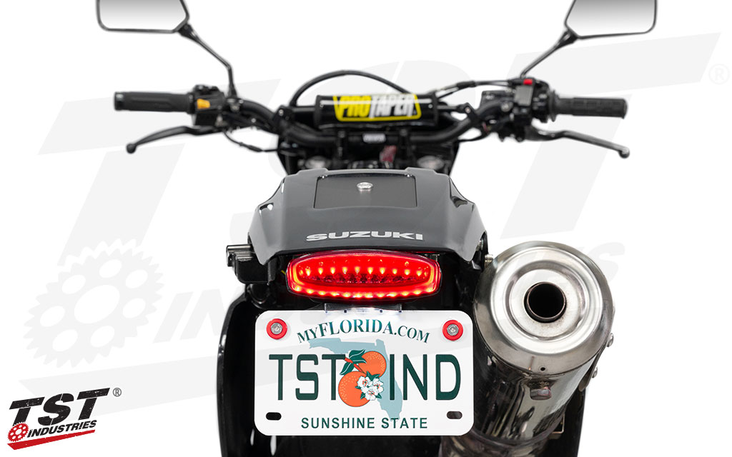 Ducted tail light design features bright LED perimeter running light.