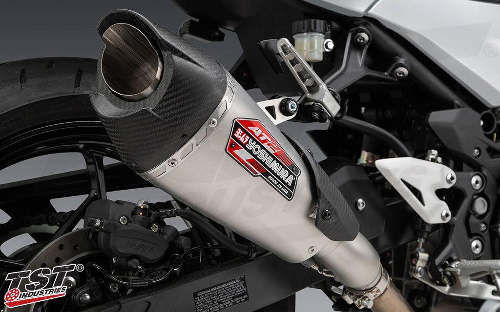 Yoshimura's Works finish provides a uniform matte look on the stainless steel construction.