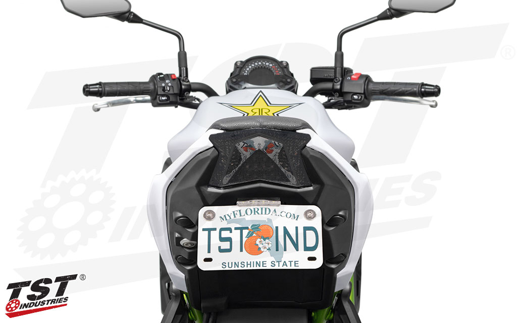 Smoked TST Programmable and Sequential LED Integrated Tail Light on the Kawasaki Z650.