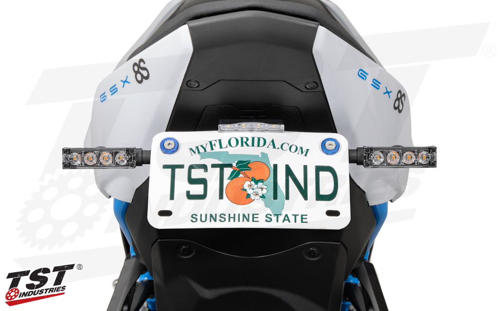 Upgrade the rear of your motorcycle with dual function integrated LED turn signals from TST Industries.
