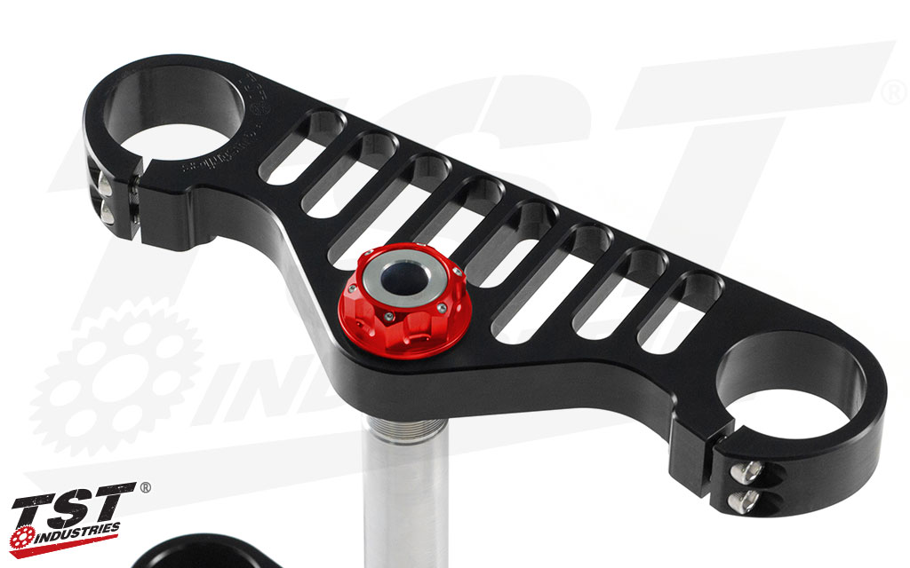 Anodized red to add some aggressive styling to your racebike.