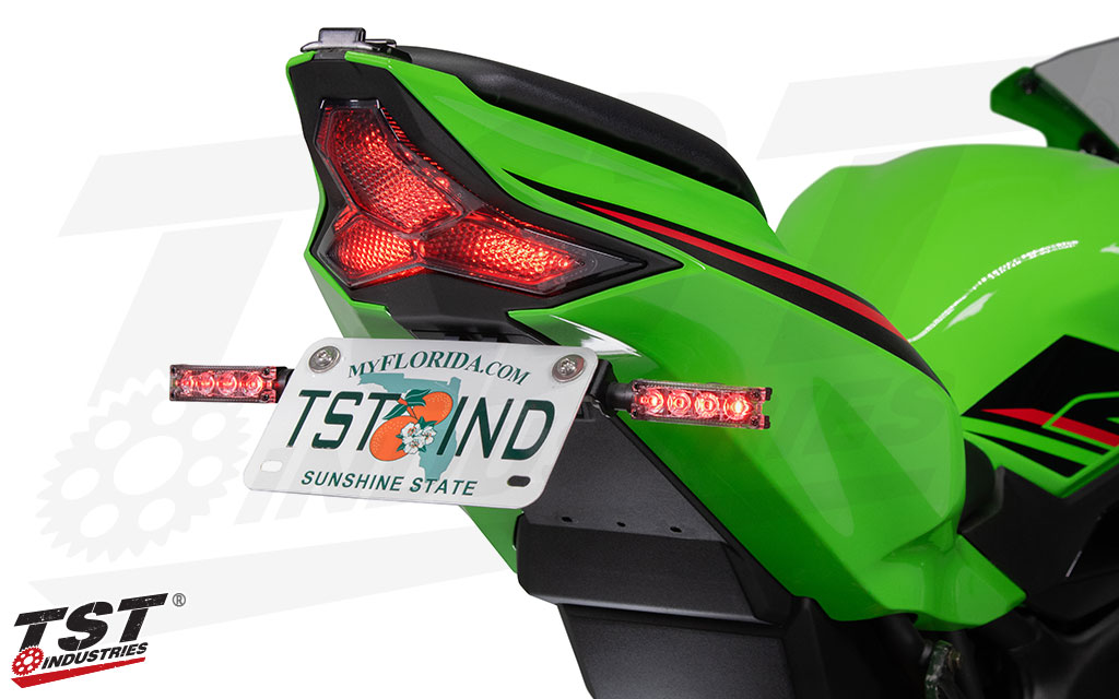 Add TST Quadrix-D Integrated Rear Signals to the rear of your motorcycle for added visibility.