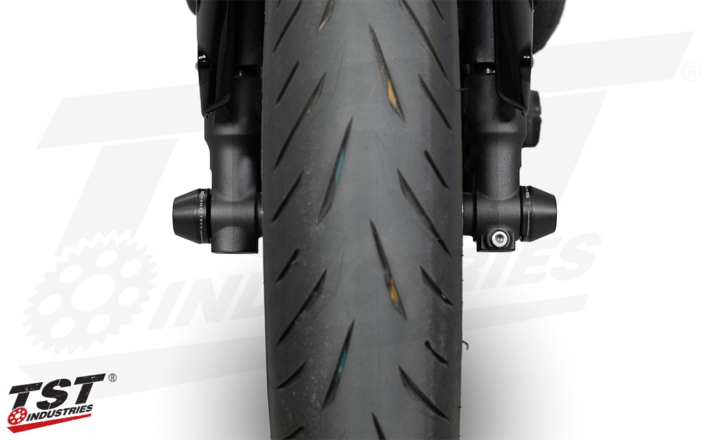 Protect your Yamaha R7 fork bottoms and rotors with Womet-Tech fork Sliders.