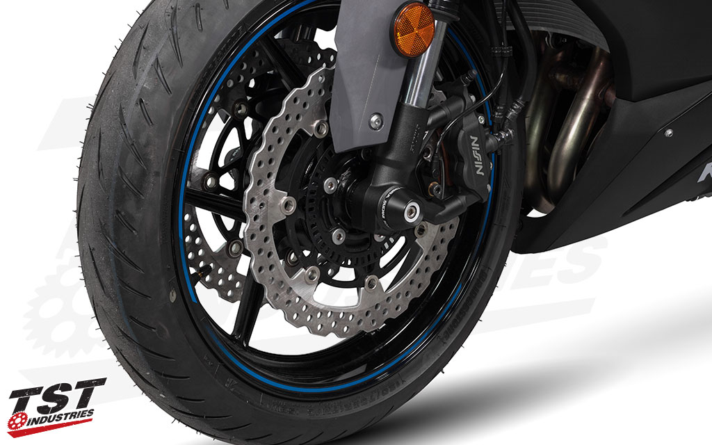 Protects your ZX6R forks, wheel, rotors, and fork bottom assemblies.