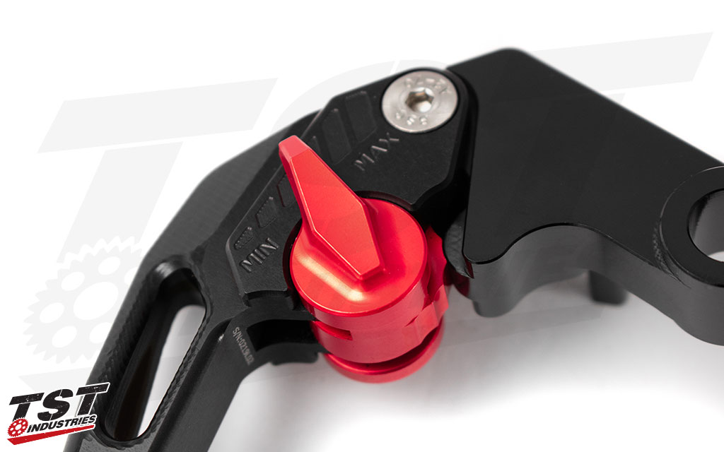 Comes with red anodized lever adjusters. Other colors available separately. 