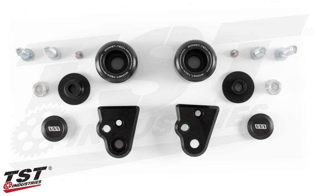 What's included in the Womet-Tech Frame Sliders for Kawasaki ZX6R 2013-2018 kit.