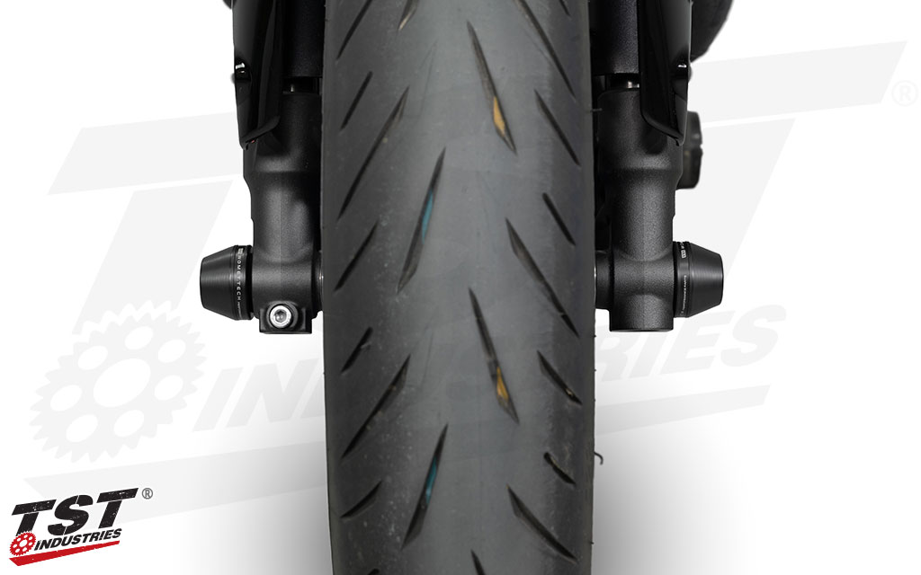 Dual side protection offered by Womet-Tech's Fork Slider Crash Protectors.